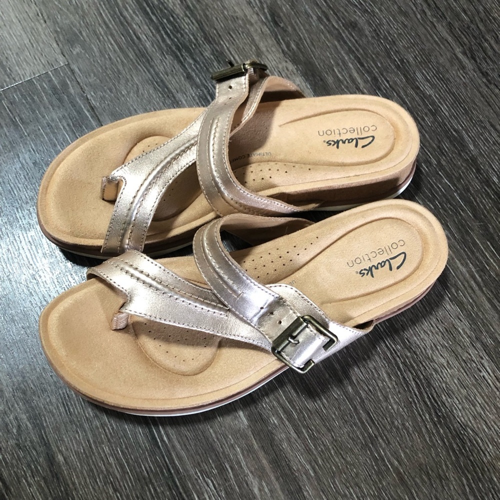 Clarks Collection Brynn Madi Rose Gold Metallic Leather Sandals Size 9